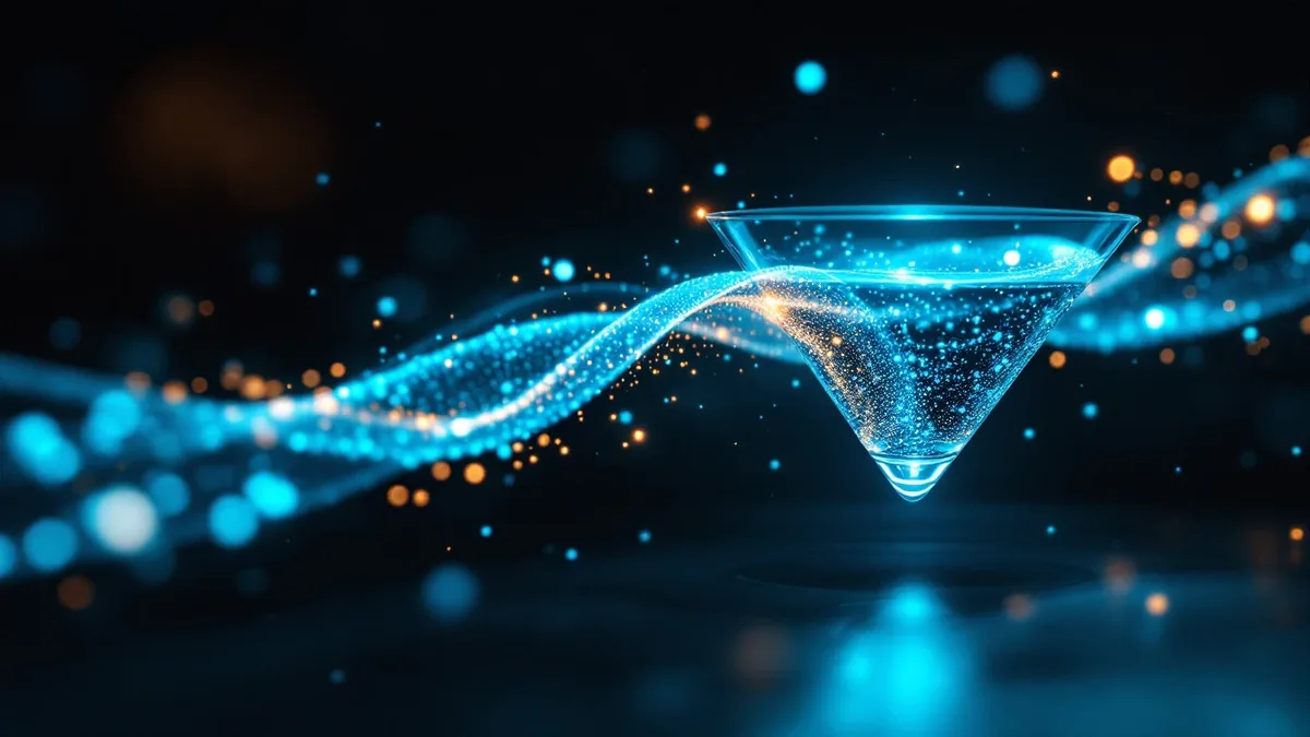 Ribbon of light flowing through a glass funnel