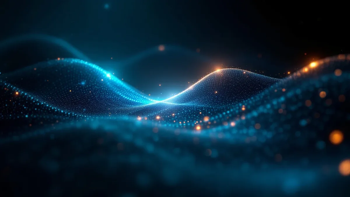Glowing particle wave across a dark field